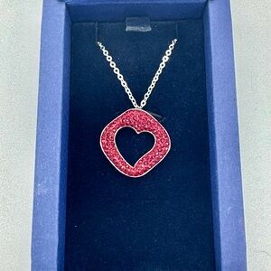 Swarovski Red Crystal Open Heart Pendant Silver tone Necklace with with box
